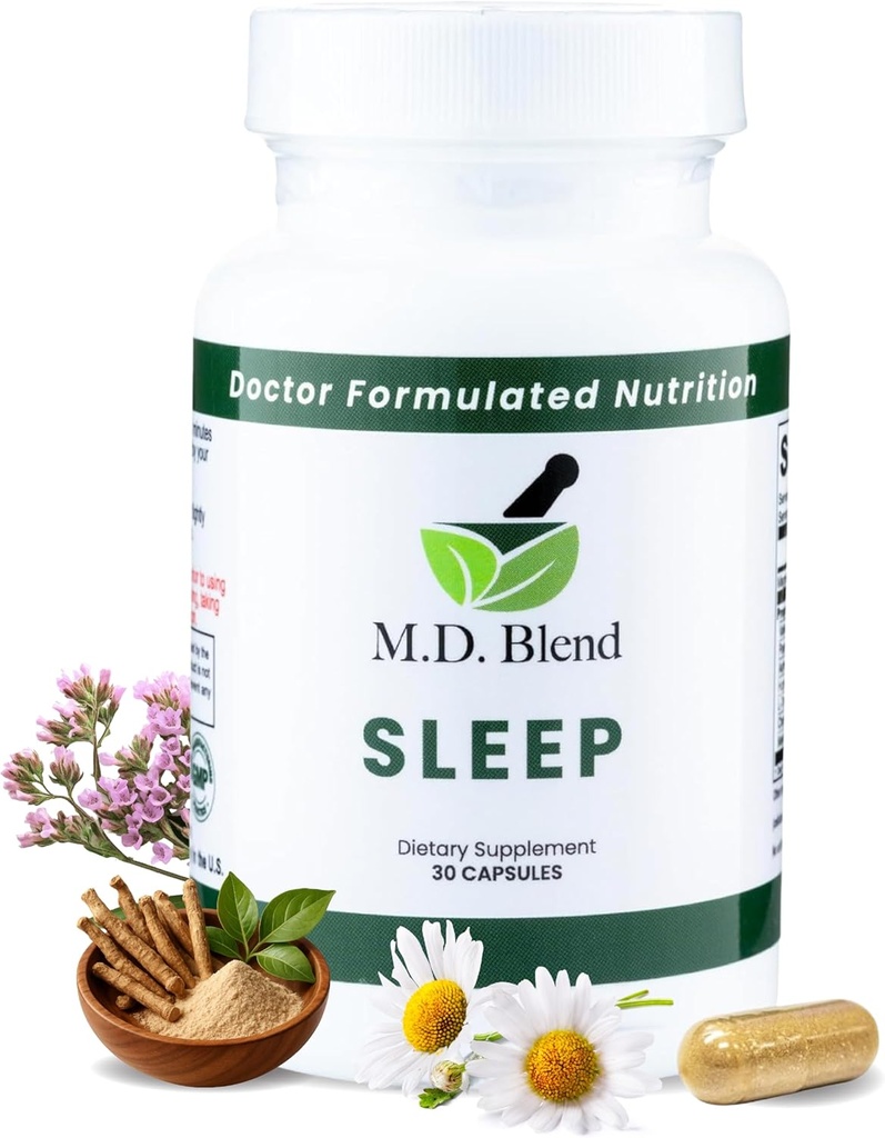 Sleep - Natural Supplement L-Theanine, Ashwagandha, Magnesium, Valerian Root, Melatoniini - Non-Habit Forming Formula nuorentamiseen - 30 kapselia