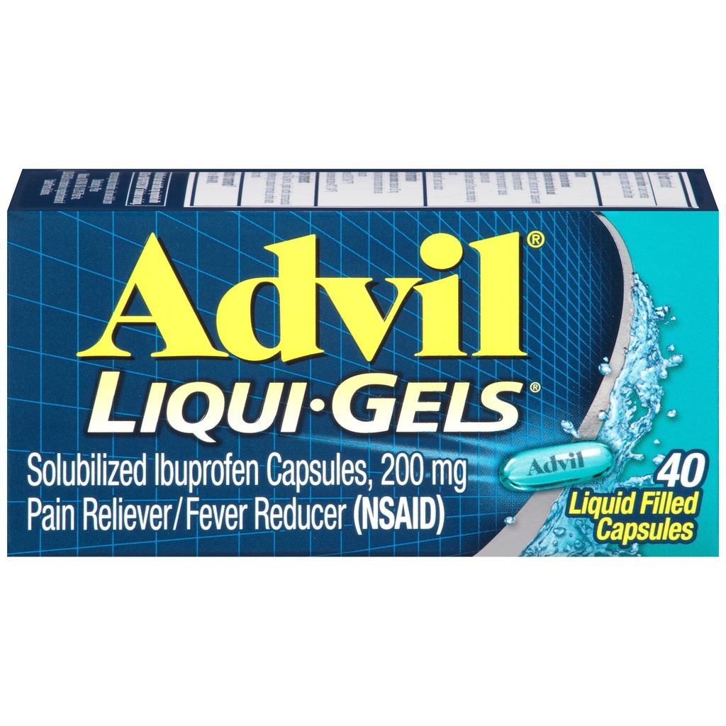 Advil Liqui-Gels Pain Reliever And Fever Reducer, Pain Medicine Aikuinen Ibuprofeeni 200 mg Päänsärkyyn, selkäkipuun, kuukautiskipuun ja nivelkipuun - 40 nestemäistä täytetty kapselia
