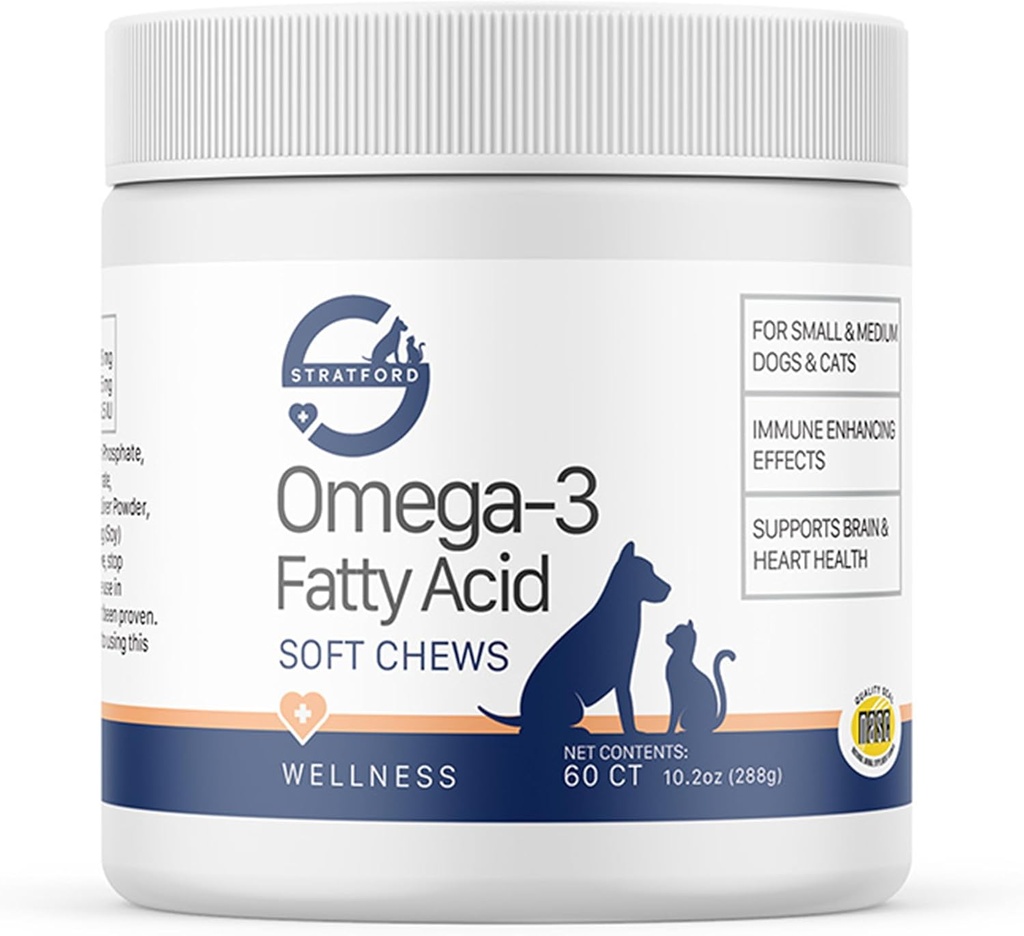 Stratford Pharmaceuticals EZ Chew Omega 3 Fatty Acid Soft Chew Max Strength - Dog Omega 3 Supplement - Soft Chew Treats med fiskolja för hundar - små och medelstora hundar - 60 mjuka Chews