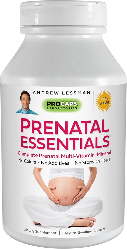 ANDREW LESSMAN Prenatal Essentials 180 Capsules - Komplett prenatal vitaminer för kvinnor, inga tillsatser Prenatal Multivitamin, näringsämnen för kvinnor Prenatal, Postnatal-Methylfolate Prenatal med järn