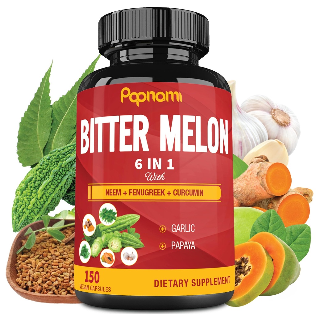 Organic Bitter Melon Extract kapselit - Yhdistetty Neem, Sarviapila, Curcumin, Valkosipuli & Papaija - 150 Count 5 kuukautta - Tukee kehon, ruoansulatuskanavan, ihon, immuuni & yleisvointi