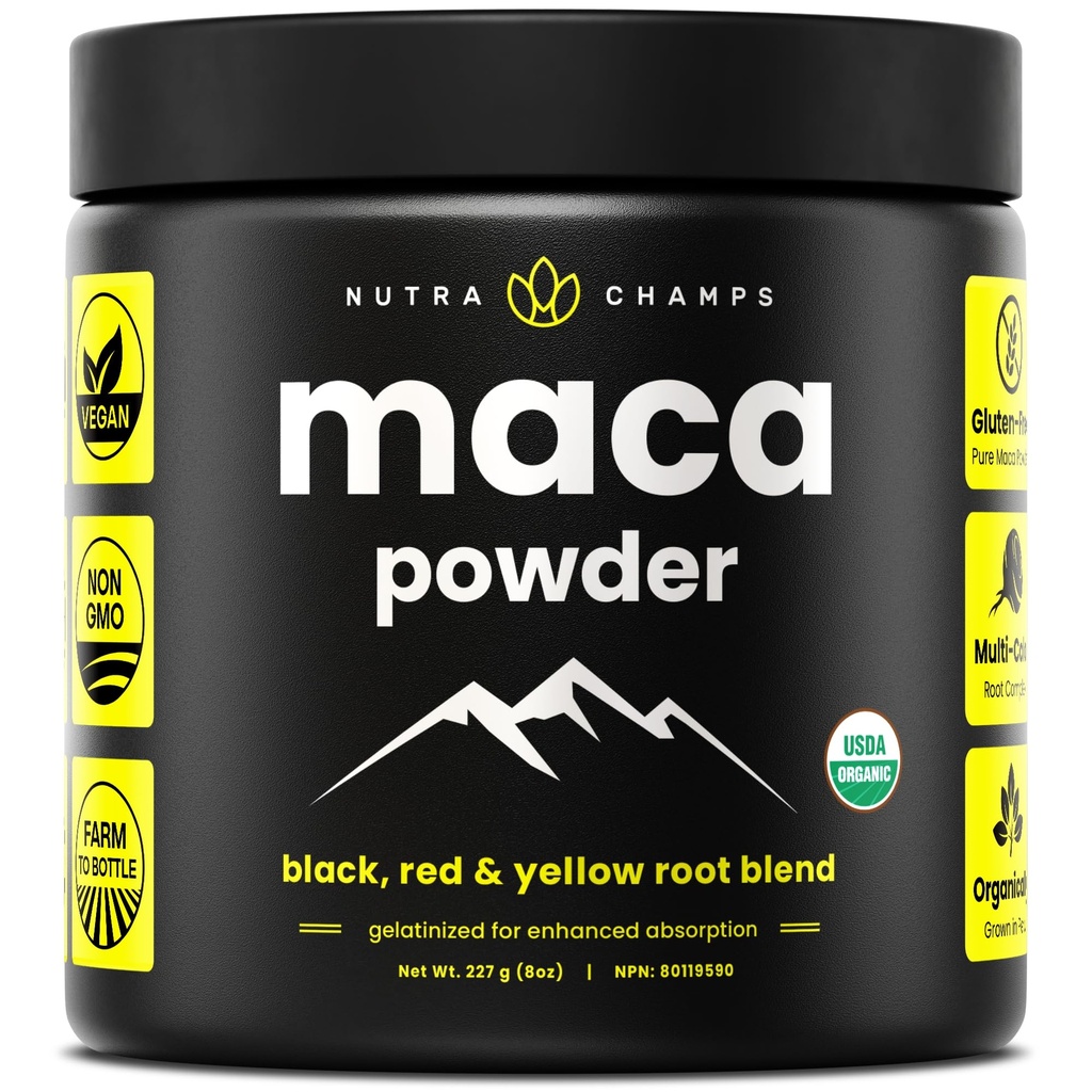 Organic Maca Powder - Perun kasvatettu Maca Blend Keltainen, mustat ja punaiset juuria - Geladised Superior Biosability - Natural, Vegan & non-GMO, 8oz