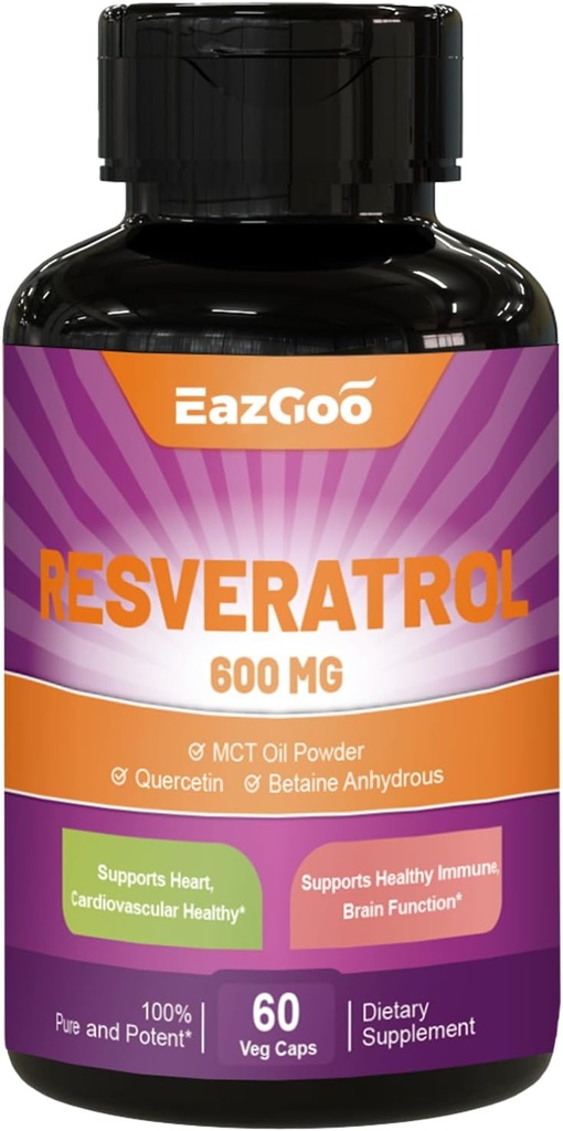 Resveratrol 600 mg, Trans- Resveratrol-lisä, antioksidanttien terveyden ikääntymistuki, 60 kapselia