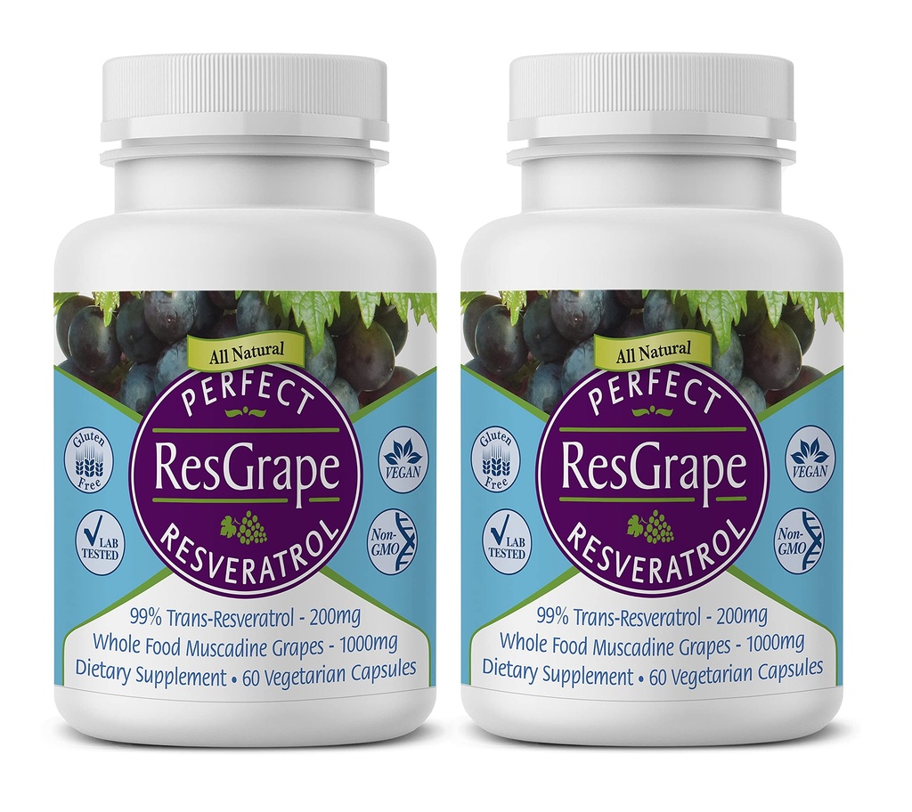 Täydelliset lisäravinteet ... Täydellinen ResGrape Resveratrol 60 kapselia Trans- Resveratrol & Organic Muscadine Rypäleet - 2 pakkaus