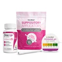 NutraBlast Bolic Acid Vaginal Suppositories 600mg (30 Count) w/Disposable emätinsuoja-applikaattorit (15-pack) ja feminiini pH-testiliuskat 3.0-5.5 (100 Testiä rullalla)