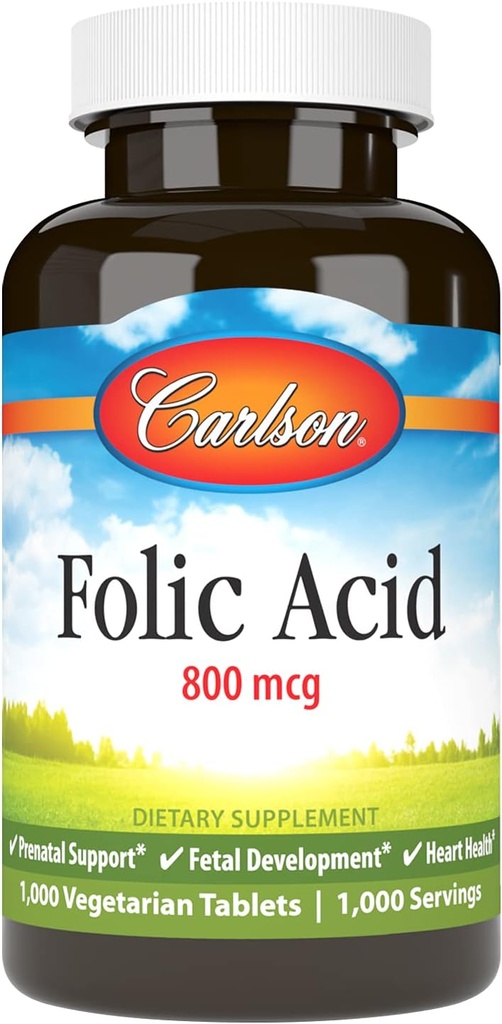 Carlson - Folsyra, 800 mcg, ger viktig prenatal support, 1000 tabletter