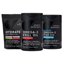Sportforskning Antarctic Krill Oil Omega 3 Mini-Softgels 500mg med fosfolipider, kolin, Astaxanthin, Triple Strength Omega 3 Burpless Fish Oil 1250mg, Sugar Free Multi Flavor Hydrate Electrolytes
