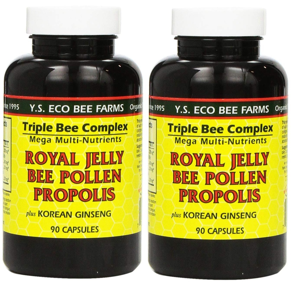 YS Eco Bee Farms, Royal Jelly Bee Pollen Propolis sekä Korean Ginseng, 90 kapselia (2Pack)