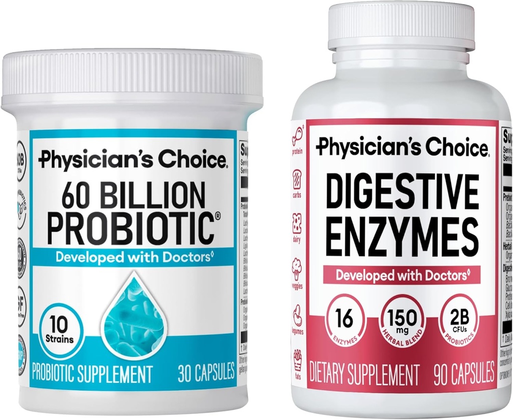 Läkares CHOICE - Optimal Gut Health Bundle: 60 miljarder probiotika + Digestive Enzyme 90ct för Digestive Comfort och Immune Support