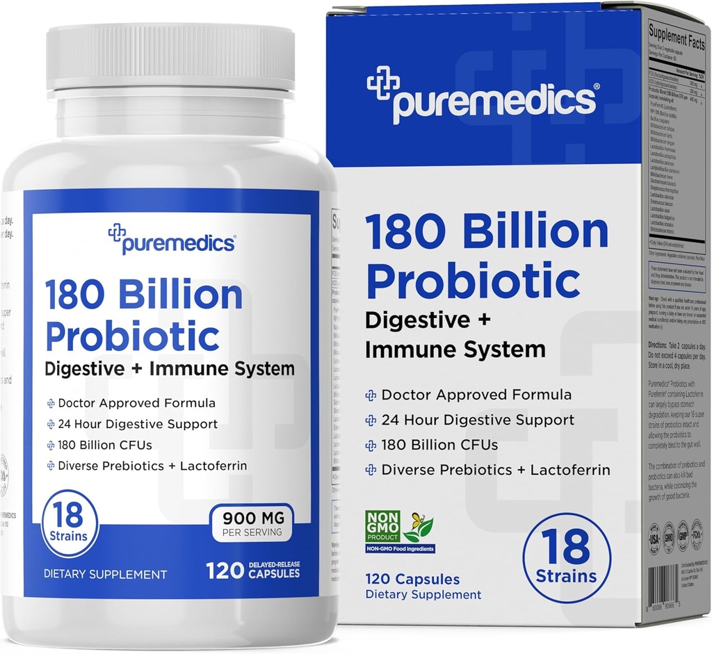 Valitse Formula Probiootit 180 miljardia PMY - 18 kanta + Lactoferriini + Prebiootit - Immuuni, Ruoansulatuselimistön terveys - Ummetus, ripuli, kaasu & turvotus - naisille ja miehille - 120ct
