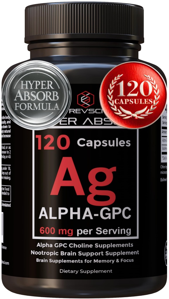 Alpha GPC Supplement & BioPerine Hyper Imeytyminen - 120 Count, Alpha-GPC 600mg per Serving - Nootropic Muisti, Focus, Energy, & Drive - Koliini täydentää Boost Acetylkoliini, Valmistettu Yhdysvalloissa