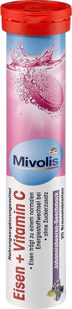 Mivolis Iron + C-vitamiinin poreilevat tabletit - Ravintolisät 1 Pack x 20 kpl Saksa