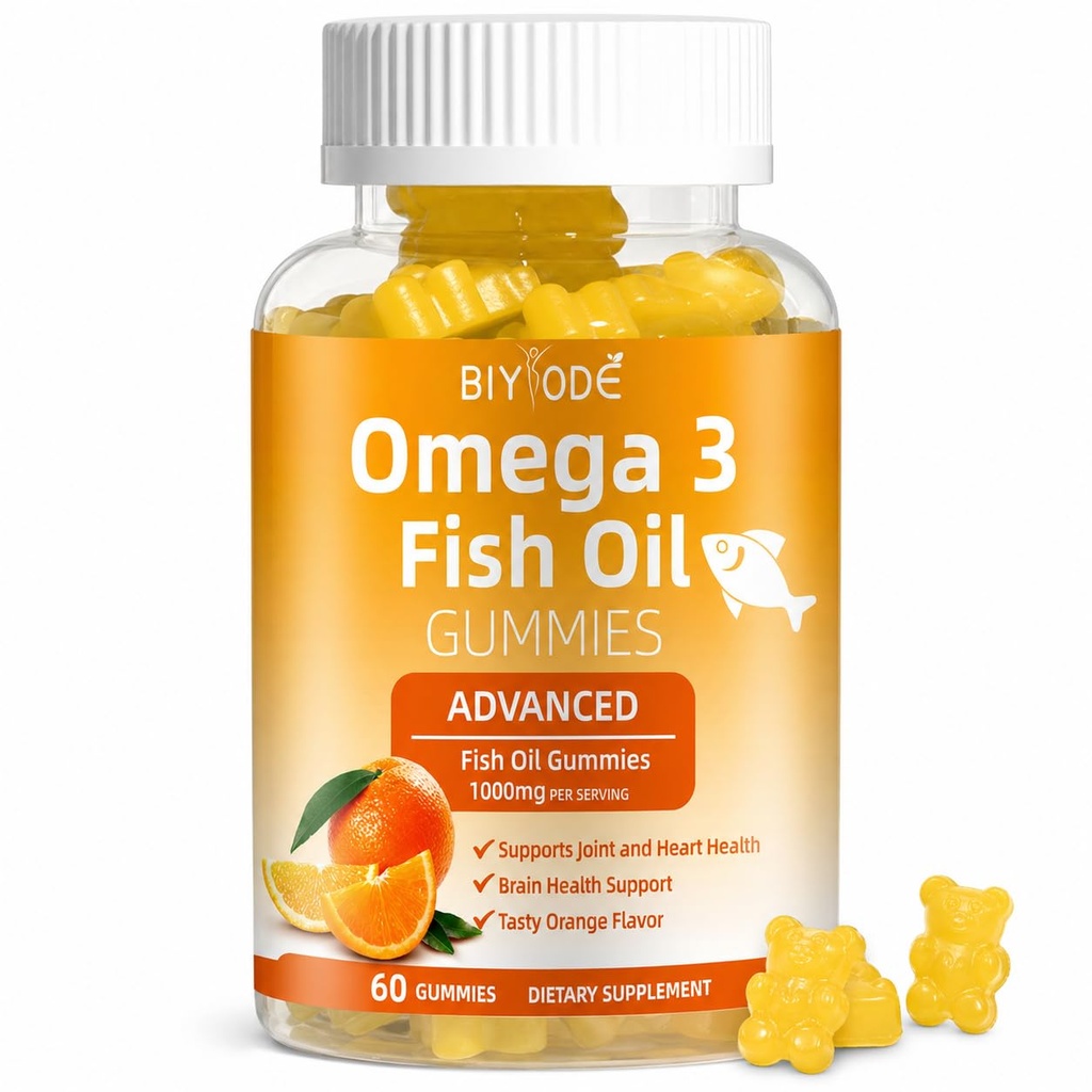 Omega-3 Fish Oil Lisäravinteet: Pure 1000mg Omega-3 Gummies Tuki sydän yhteinen silmä aivot Immuuni terveys 60 Gummies 30 päivän tarjonta