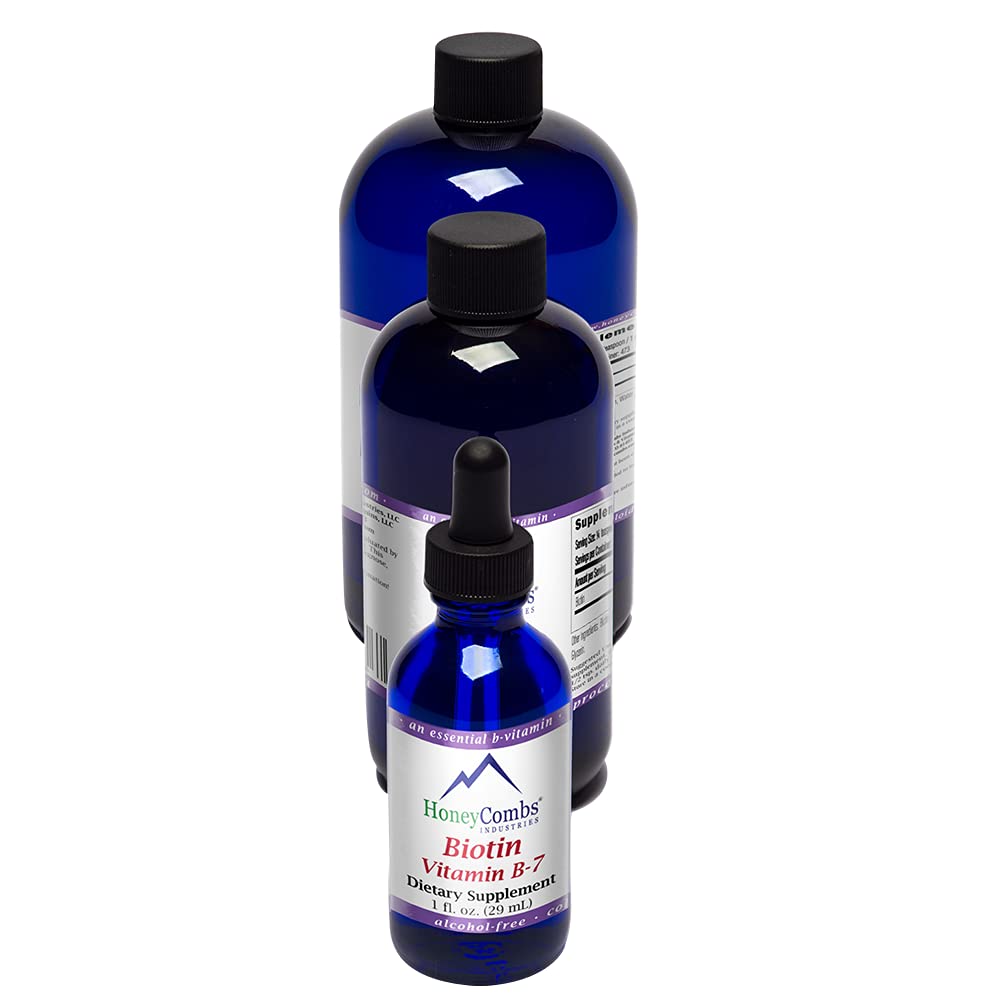 HoneyCombs Vitamin B7 (Biotin) Drops - Liquid Biotin Hair, Skin, Nails Supplement - Digestion & Hair Vitamins - Alkoholfri, Non-GMO Vitamin Liquid för hälsosamt hår, hud och naglar, 8 Fl Oz.