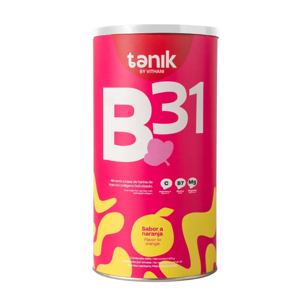 Vithani B31 Colageno magnesiumsitraatilla, D-vitamiinilla, E-vitamiinilla ja Biotinilla Collagen Plus C-vitamiini iholle, hiuksille ja kynsille, Orange Flavor, 20 tarjoilua