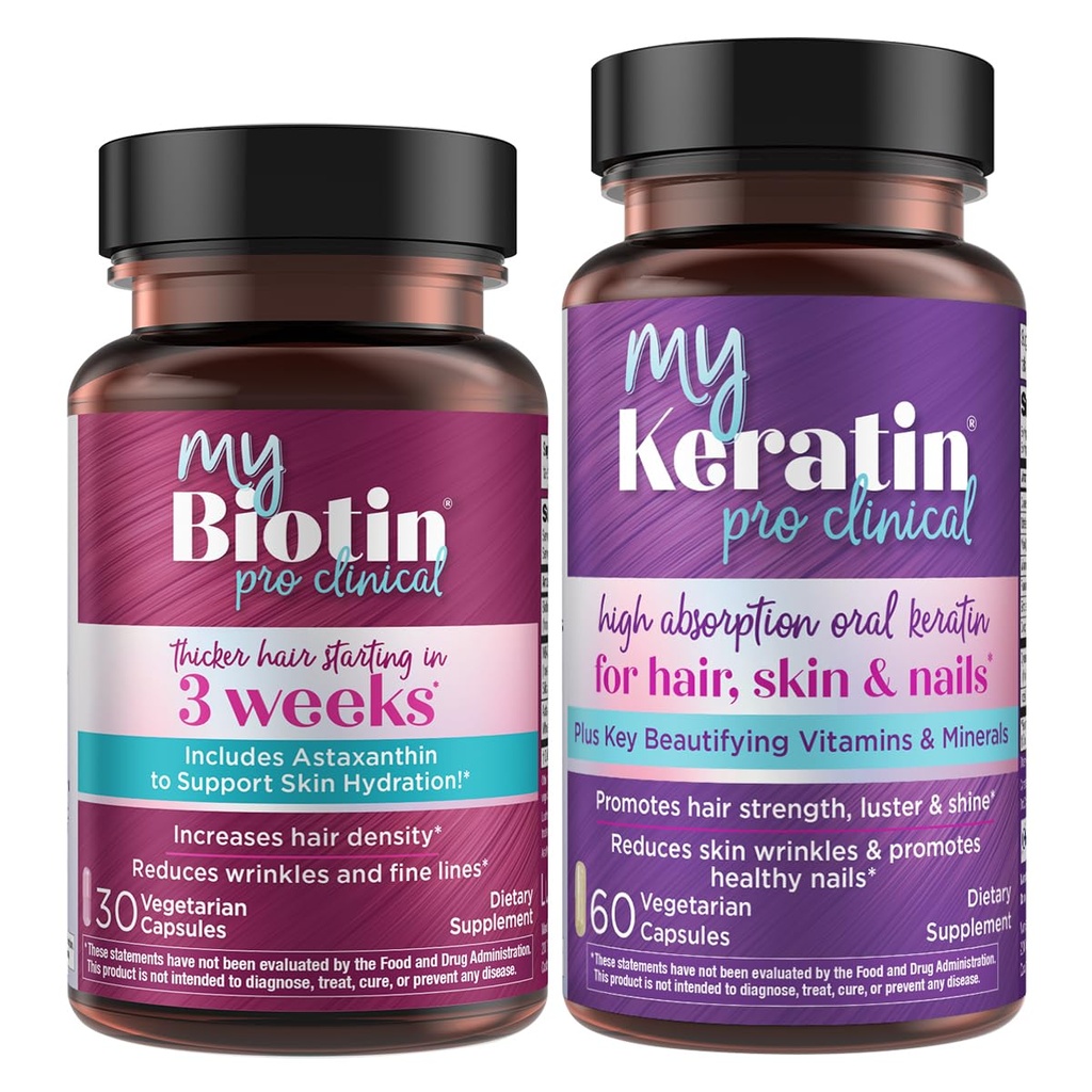 Puhtaus Tuotteet Bundle - MyBiotin ProClinical + MyKeratin Advanced Hair Therapy MyBiotin ProClinical (Biotin, MB40X Matrix, Astaksantiini) - MyKeratiini (Seuraava sukupolvi Keratin Hiukset, iho & kynnet)