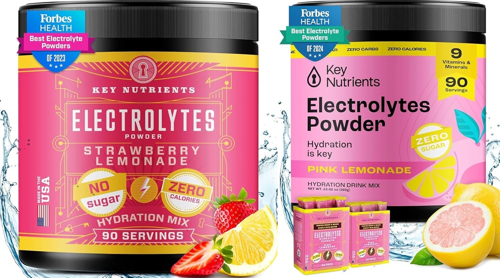 Avainaineet Elektrolyyttejä ja monivitamiinikosteutta Powder Bundle Juicy Strawberry Lemonade & Fresh Pink Lemonade Electrolyte Powders (90 tarjoilua Jokainen)