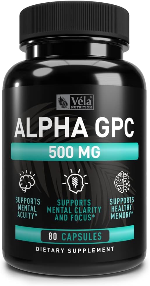Alpha GPC 500mg kapslar | 80 greve | Stöder hälsosam kognitiv funktion | Stöder hälsosamt minne | Doserad för optimal biotillgänglighet | Non-GMO, 3rd-Party Tested