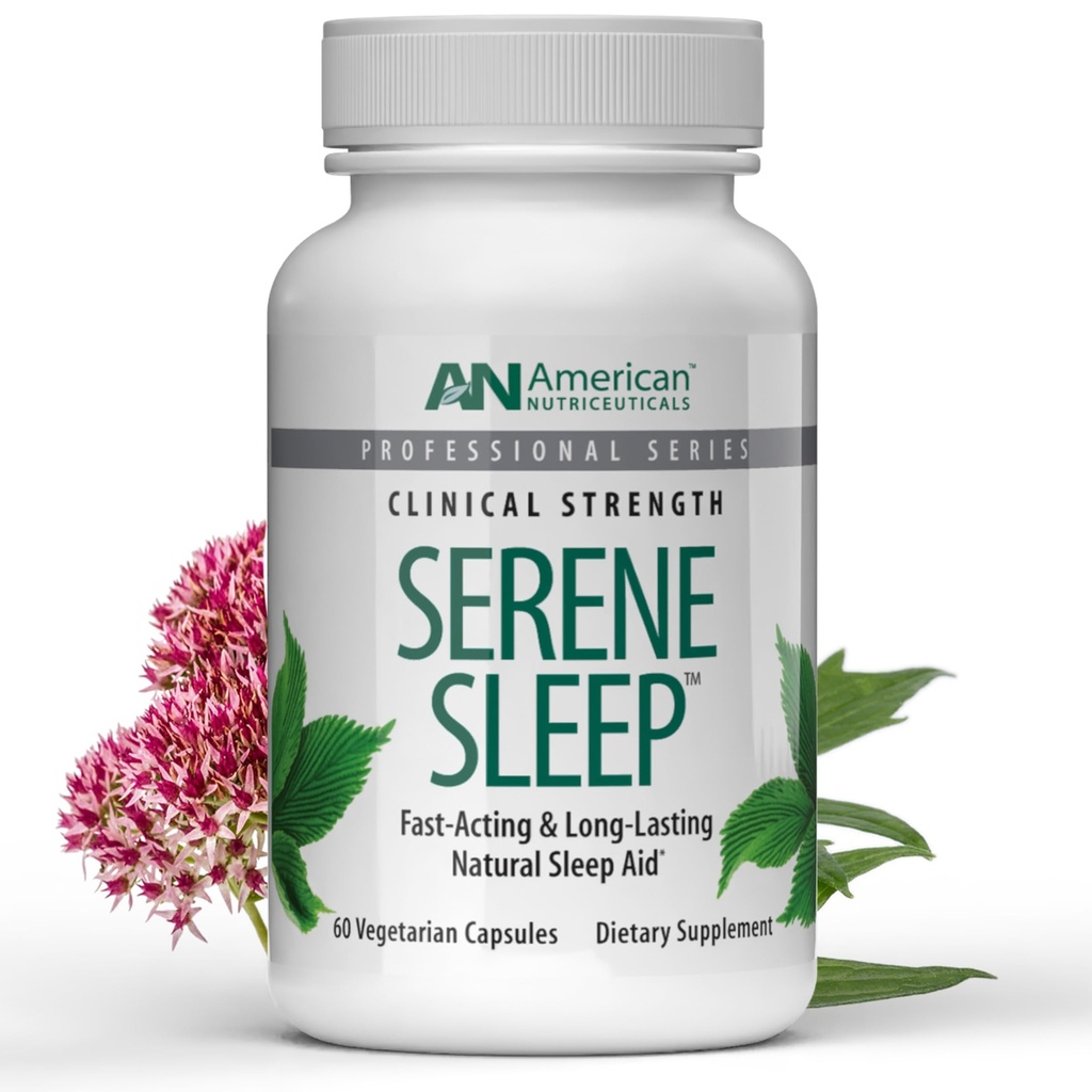 American Nutriceutics - Serene Sleep Aid - Melatonin & Magnesium - Kaikki luonnolliset uniapu aikuisille -Pitkäikäinen - 60 kapselia -30 päivän tarjonta