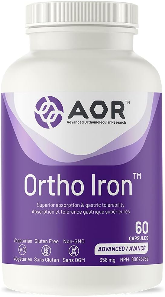 AOR, Ortho Iron, tukee raudan imeytymistä ja mahalaukun siedettävyyttä, terveen punaisen verisolun muodostusta, ravintolisä, kasvissyöjä, 60 tarjoilua (60 kapselia).