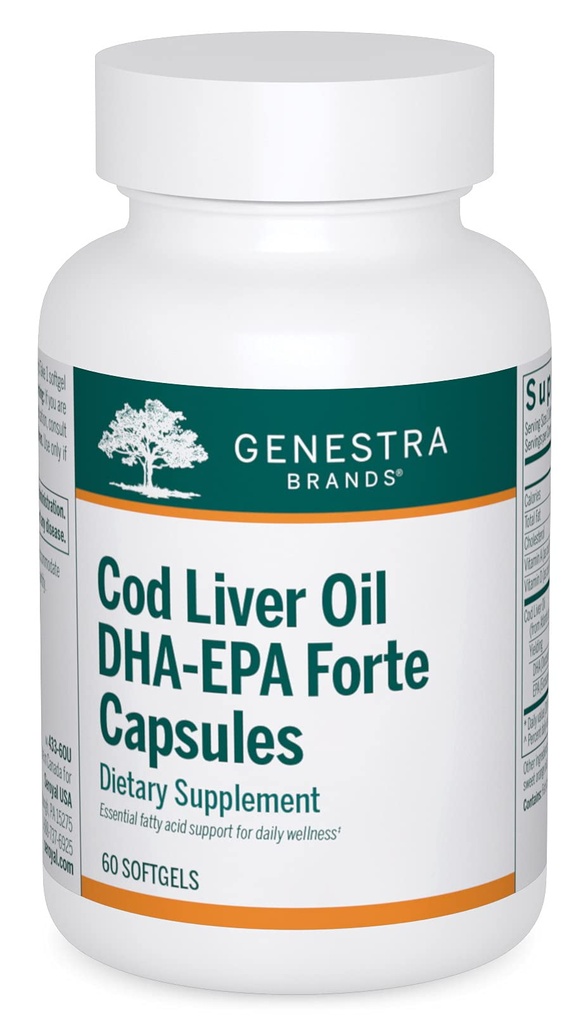 Genestra Brands Cod Liver Oil DHA-EPA Forte Capsules | Blend of DHA, EPA och vitamin A och D | 60 Softgels