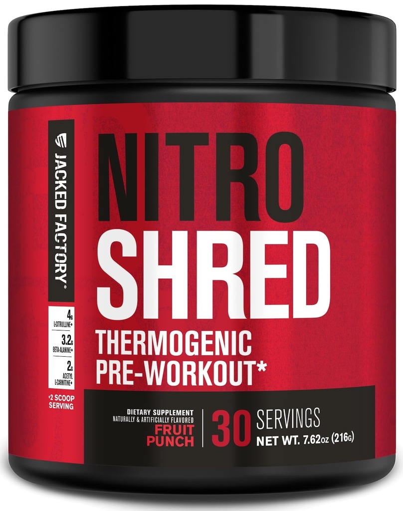 Jacked Factory NITROSURGE Shred Pre harjoitus täydentää - Energy Booster, Instant Strength Gains, Sharp Focus, Powerful Pumps - Typpioksidi Booster & Preworkout Powder - 30Sv, hedelmän punch