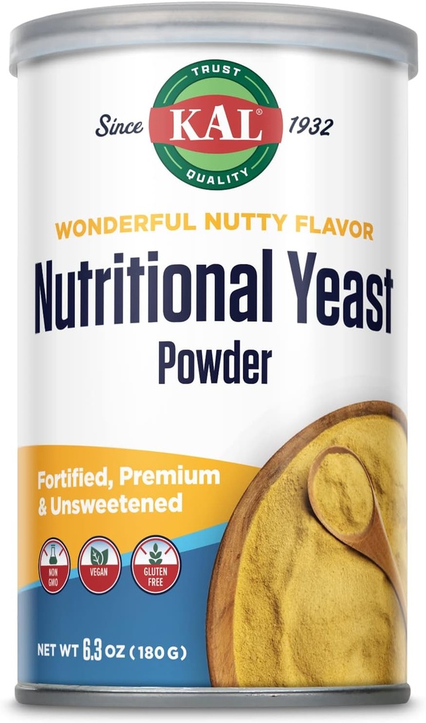 KAL Nutritional Jeast Powder, varustettu B6, B12, Foolihappo ja muut B-vitamiinit, Premium ja makeuttamaton, Suuri Nutty Flavor, Vegaani, Gluteeniton, ei-GMO, 60 päivän takuu, 20 tarjoilua, 6.3oz