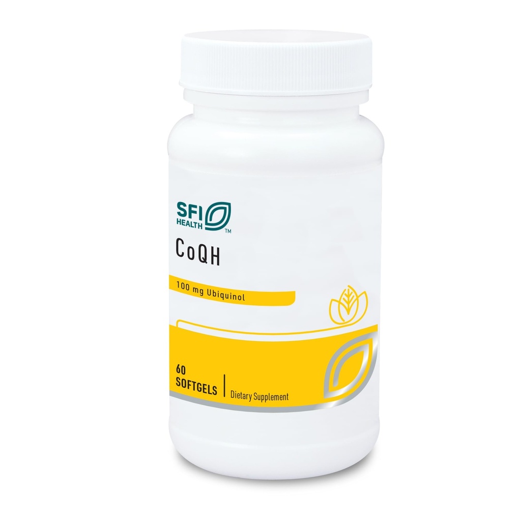 Klaire Labs SFI Health CoQH - Hypoallergen 100 Milligram Reduced Coenzyme Q10 som Ubiquinol Solubilized i D-Limonene Oil för Mitochondrial Support (60 Softgels)