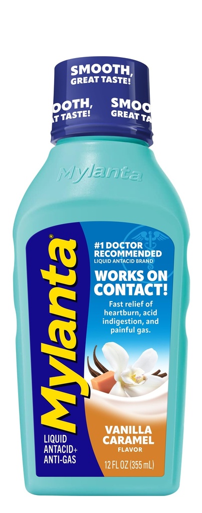 Mylanta Heartburn och Gas Relief, Liquid Antacid, Vanilla Caramel Flavor, 12 Fluid Ounce