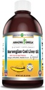 Fantastiska Omega Norwegian Cod Liver Oil 16 Oz 473 ml Supplement | Lemon Flavor | Utdragna enligt strikt kvalitetsstandarder från Runt vatten i Norge | Icke-GMO | Glutenfri
