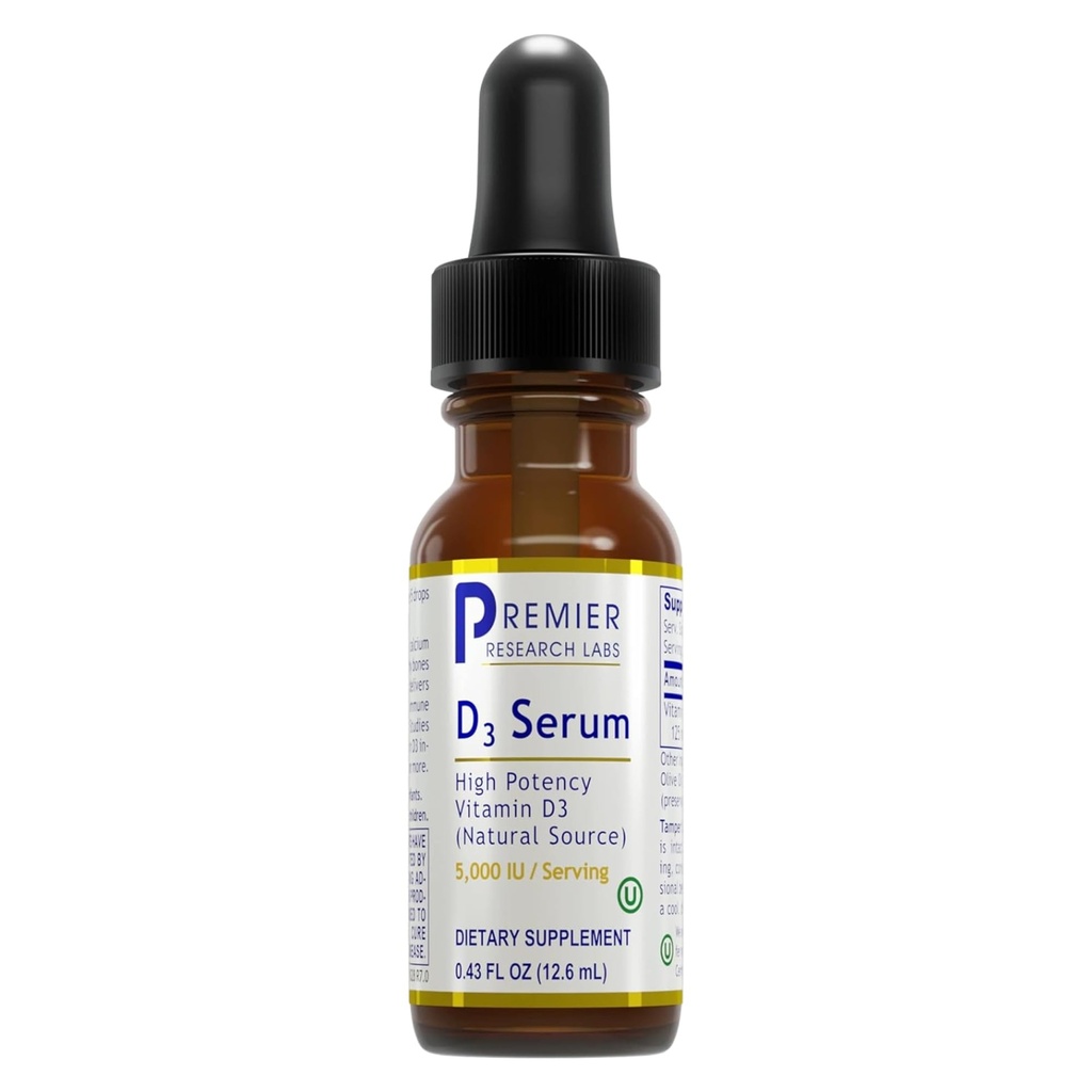 Premier Research Labs D3-vitamiinin seerumi - nestemäinen D-vitamiinin öljy tipat aikuisille, nestemäinen D3-vitamiini 5000 IU, sublingual Vit D3 Liquid - 0,43 fl oz