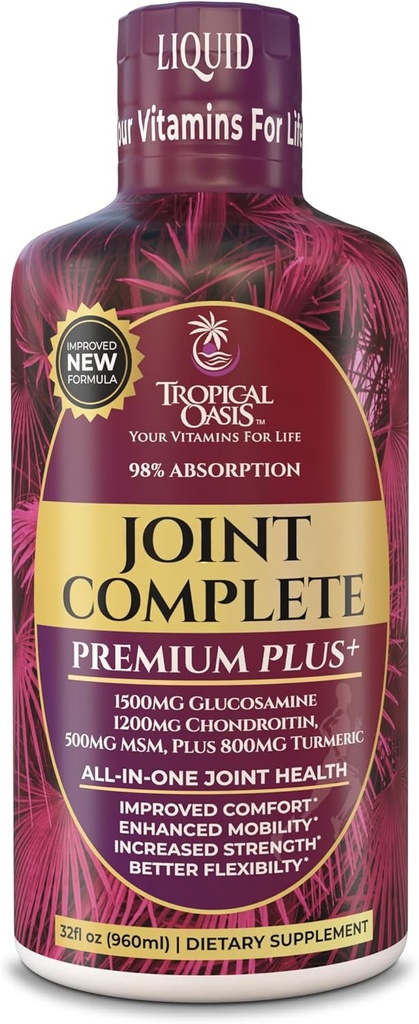 Joint Complete Premium Plus - Liquid Joint Supplement w/Glukosamiini, Chondroitin, MSM Plus 800 mg Turmeric ... 98% Max Imeytyminen . 32oz, 32 serv