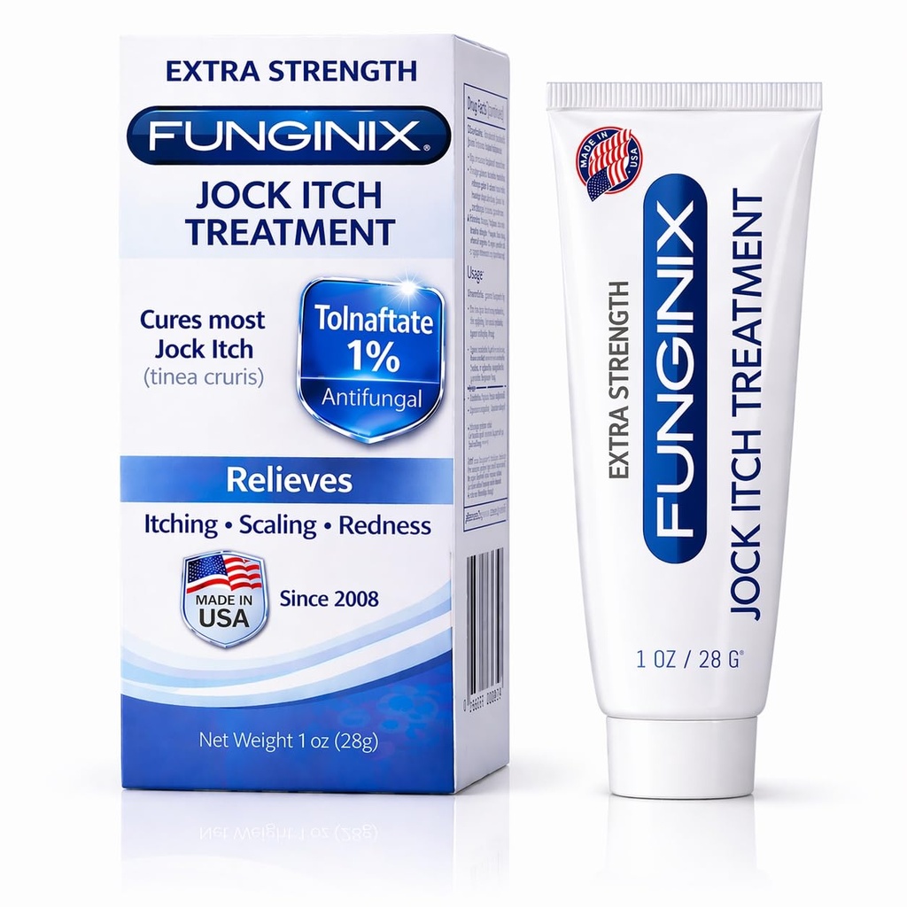 FUNGINIX Jock Itch hoito - Relieves kutina, polttaminen, skalpeeraus, ja Chafing, Natural Anti kutinaa hoito tolnaftate, Miellyttävä Upodical Cream (1 Ounce)