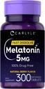 Carlyle Melatoniini 5 mg Nopeasti liuota 300 tablettia Berry Flavor ... Kasvisruokaa, ei-GMO- täydennysosa