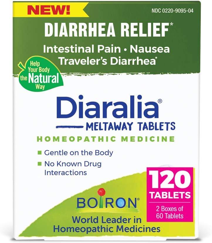 Boiron Diaralia Tabletit ripulin lievittämiseen, kaasu, turvotus, suolistokipu, ja Travelerin ripuli - 120 Count (2 pakkaus 60)