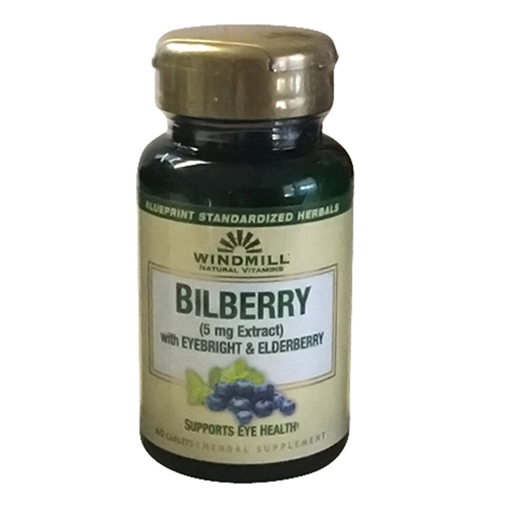 Tuulimylly Mustikka 5 mg uute Kapselit, joissa Eyebright & Elderberry tukee silmien terveyttä, 60 Ea