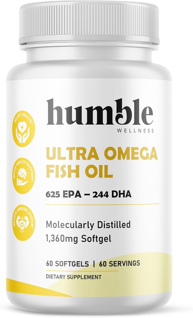 Humble Ultra Omega - Hög styrka fiskoljetillskott | Dubbelkoncentration DHA & EPA