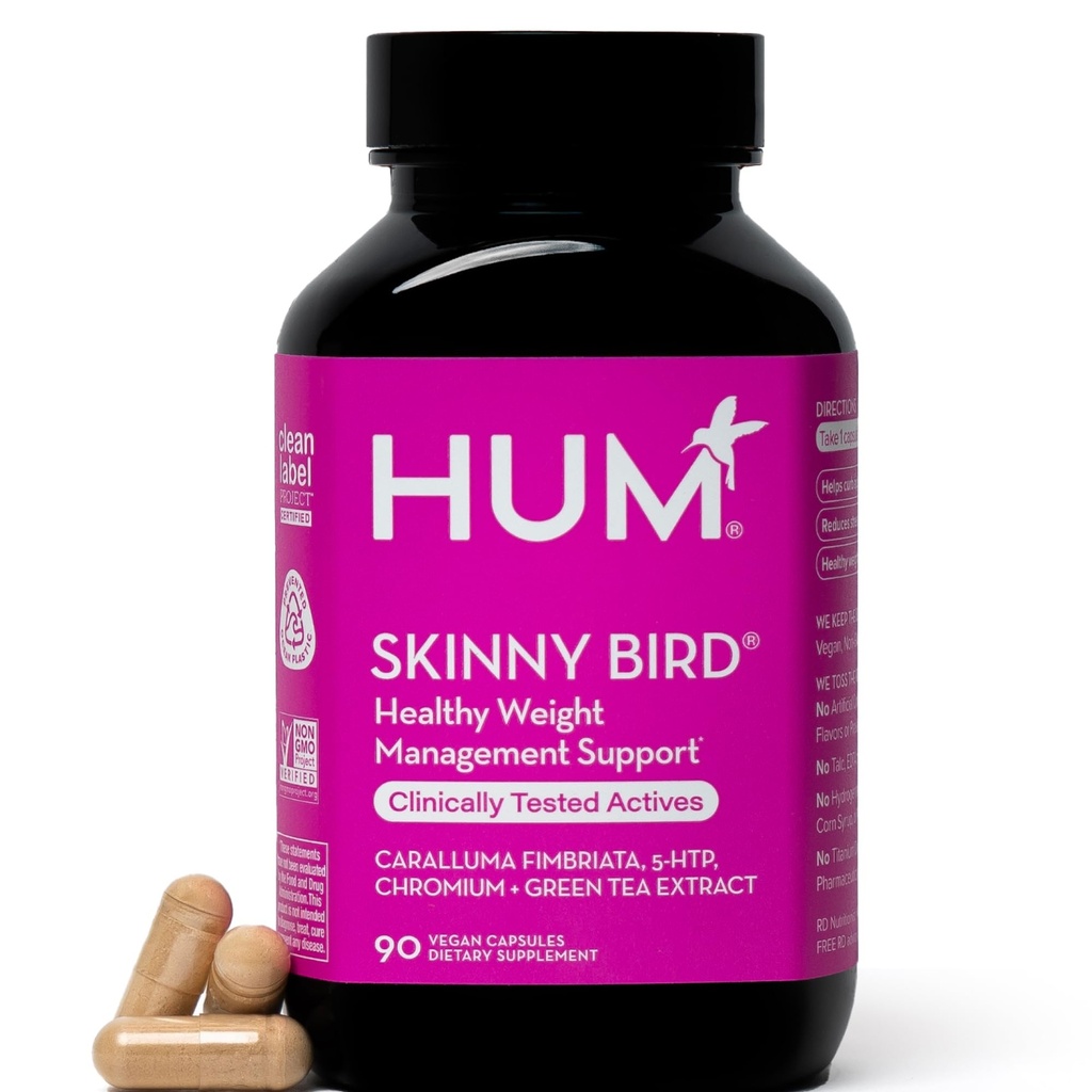 HUM Skinny Bird Green Tea Extract ruokahalu tukea naisille 5HTP, Kromi, Caralluma Fimbriata, Gluteeniton ja vegaaninen, Vihreä Tea Extract Kapselit täydentää naisille, 90 kapselia