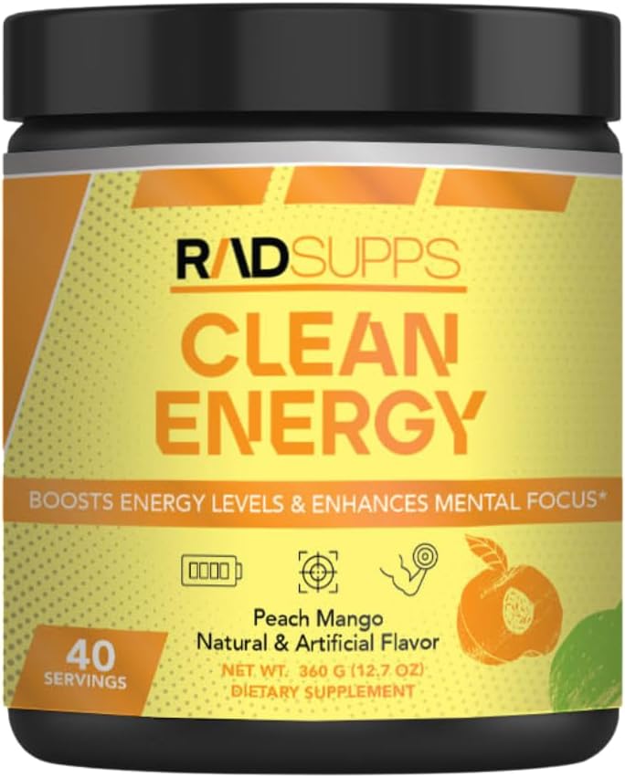 Ren energi - För träningspulver för män och kvinnor med BCAAs Aminosyror, energidryckspulver, Aminosyra energipulver för energi och fokus - 40 portioner (12,7 oz, Peach Mango)