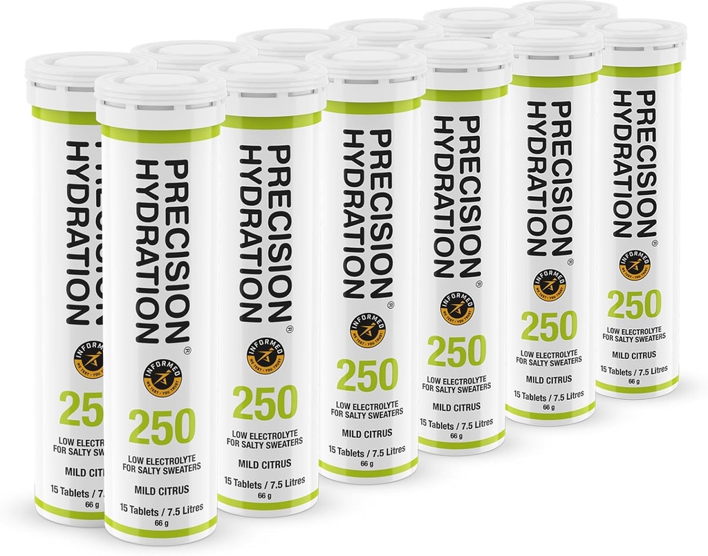 Tarkkuus Elektrolyyttijuoma - Multi Strength Effervescent Hydration Tabletit - Low Calorie, Gluteeniton, Vegaani/kasvisruoka Ystävällinen (12 Putket, 250 mg/l - Vihreä putki)