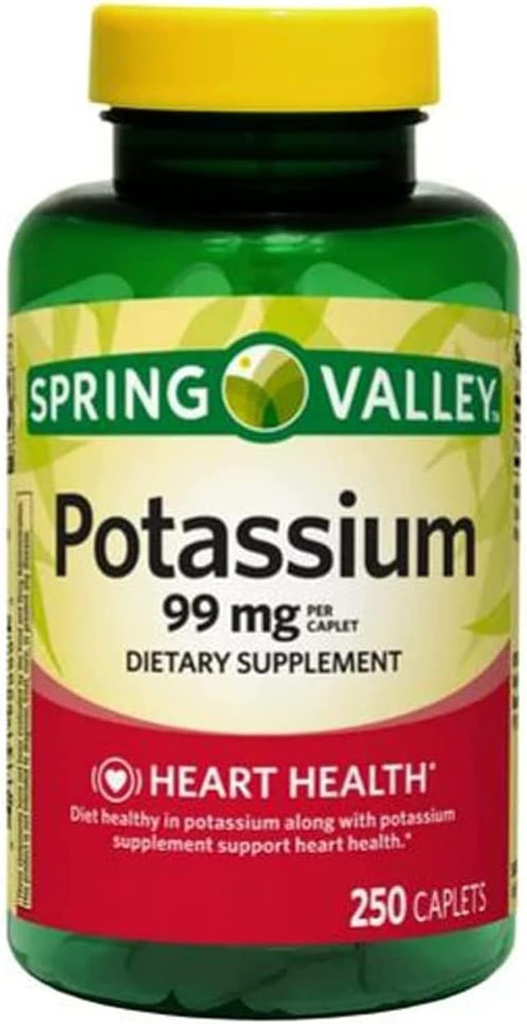Spring Valley Kalium Caplets Ravintolisä, 99 mg, 250