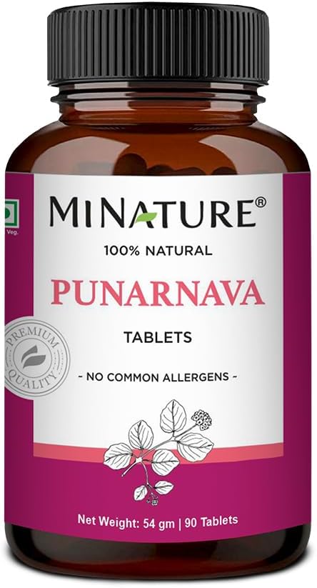 Punarnava tabletter av mi Nature| 90 tabletter, 1000 mg| 45 Days Supply | Herbal tabletter | Vegan | Boerhaavia diffusa | från Indien