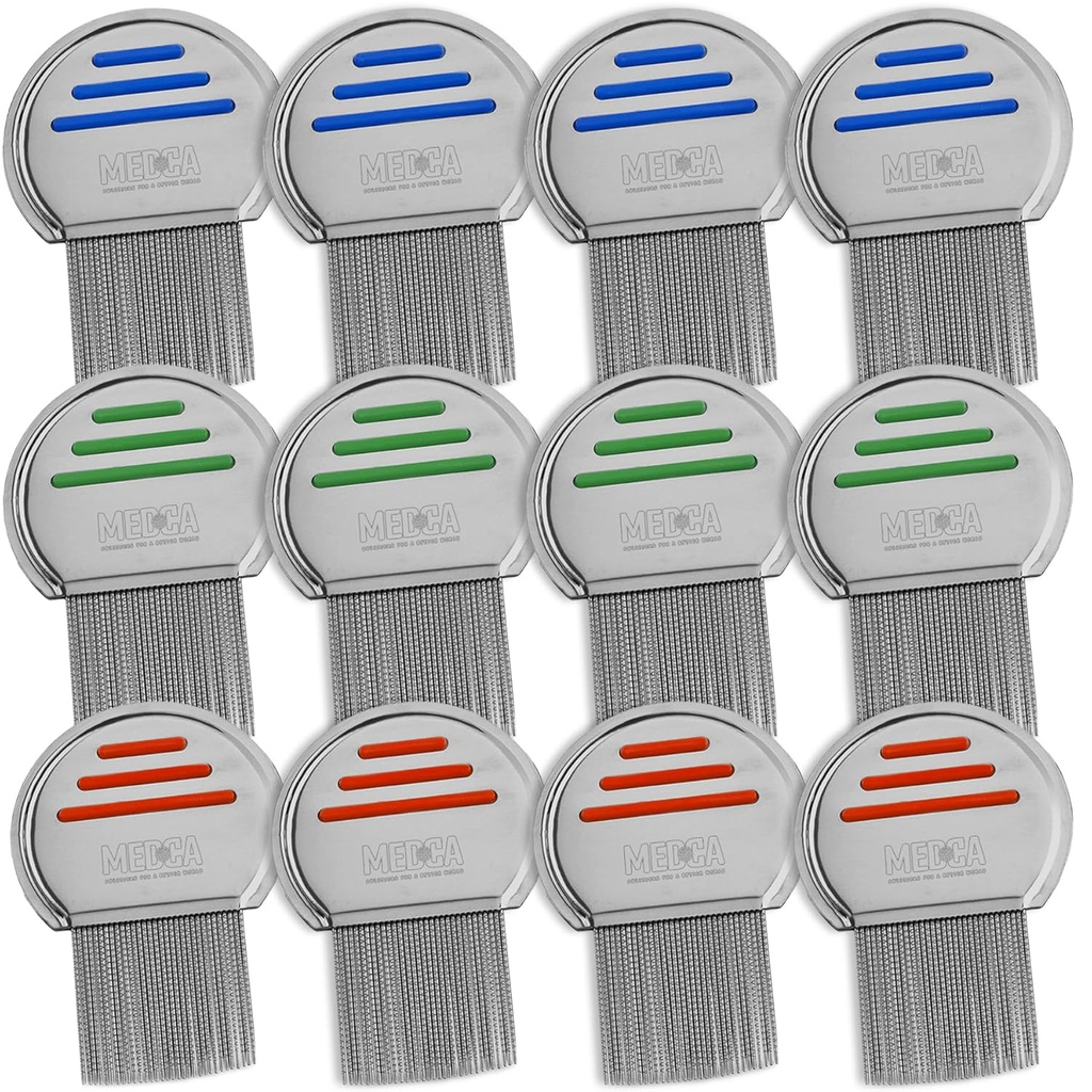 Lice Comb - (Pack of 12) Head Lice hoito, joka on yksilöllisesti pakattu ammatillinen ruostumaton teräs Luusa ja Nit Combs poistaa munat pyöristetty vinkkejä Mukavuus