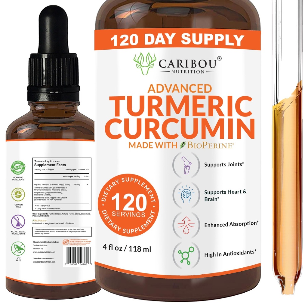 Liquid Turmeric Curcumin kanssa Bioperine parantaa imeytymistä - Turmeeric Curcumin täydentää Joint Support - Turmeeric uute Black Pepper - 2 kuukauden tarjonta - 4oz