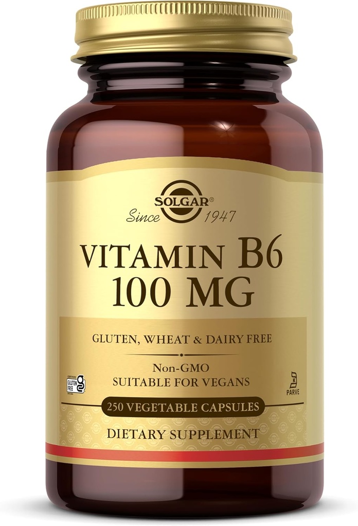Solgar B6-vitamiini 100 mg, 250 kasvikapselia