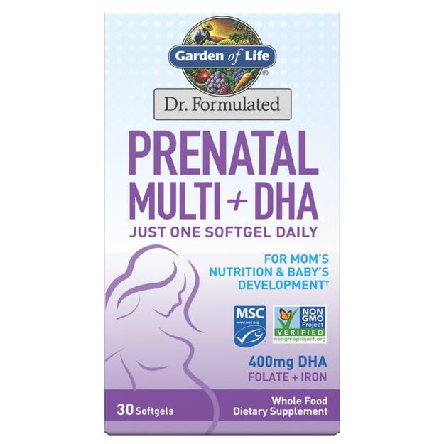Garden of Life Dr. Formulerad Prenatal Multi + DHA med folat och järn för mammas näring och barns utveckling, 30 greve