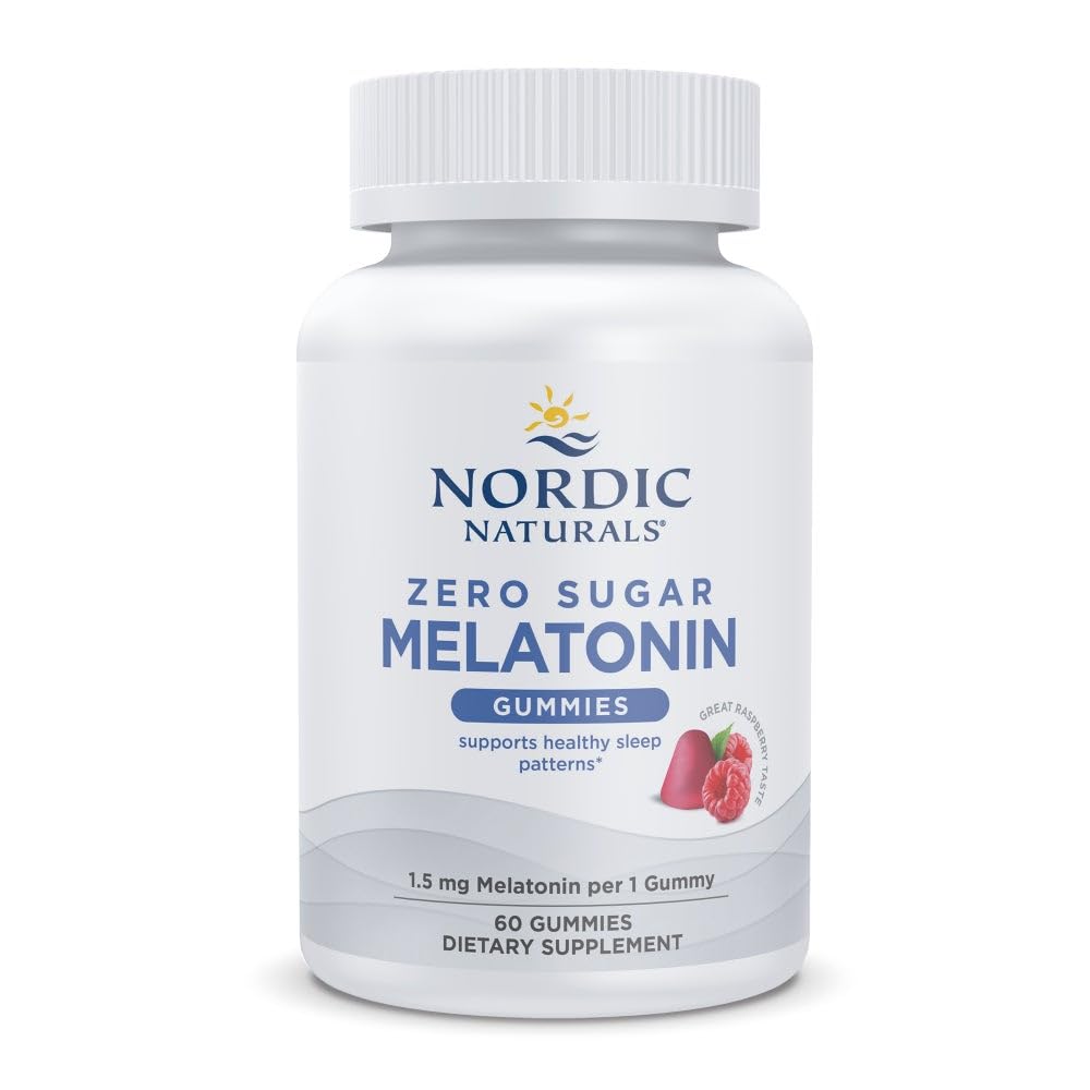 Nordic Naturals Zero Sokeri Melatoniini Gummies, Vadelma - 60 Gummies - 1,5 mg Melatoniini - Suuri maku - Levokas uni, antioksidantti tuki - ei-GMO, Vegan - 60 Tarjoilut