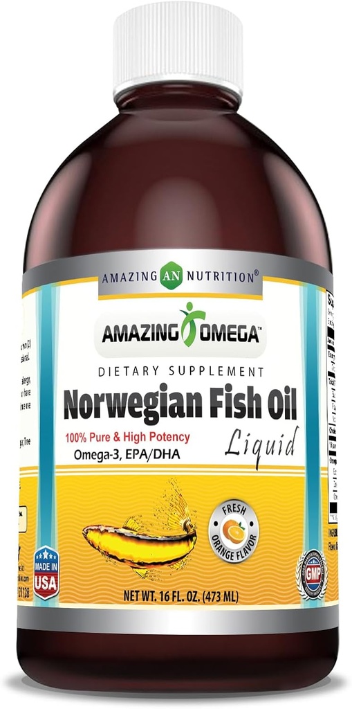 Amazing Omega Norwegian Fish Oil 16 Oz Supplement ... 1625mg Omega -3s, DHA, EPA per Serving ...