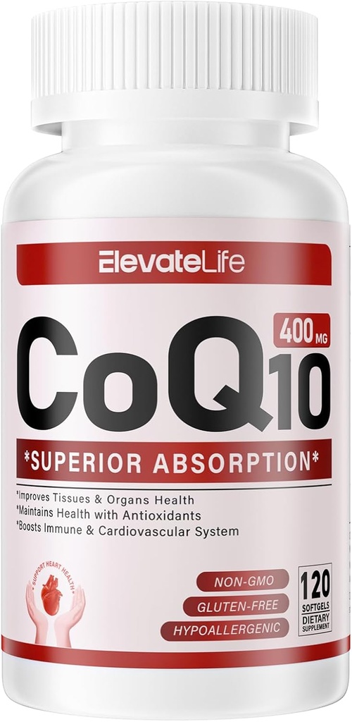 CoQ10-400mg-Softgels with PQQ, BioPerine & Omega-3, Coenzyme Q10(Ubikinone) Supplement for High-Absorption, Powerful Antioxidantti, Support Heart & Energy-Production, 120 Servings