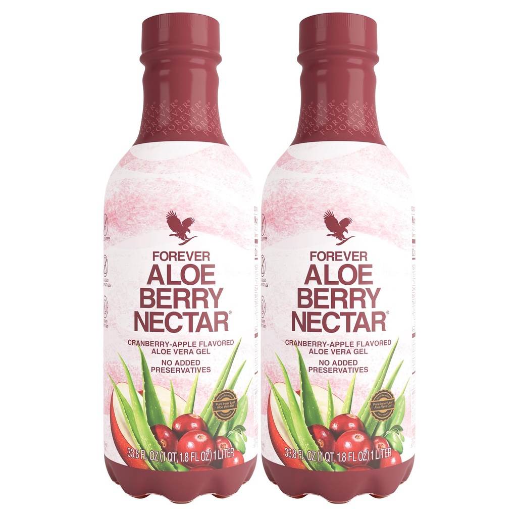Forever Living - Aloe Berry Nectar - 90,7% Pure Aloe Vera Gel karpalot ja omenat - Ei säilöntäaineita - 1L (Pakkaus 2)